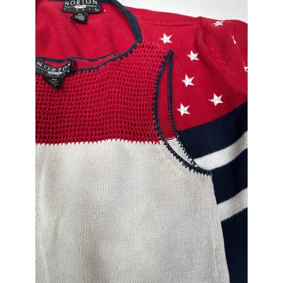 Norton Studio Petite S 2 Pc Stars Stripes Tank and Short Sleeve Cardigan - Picture 2 of 11